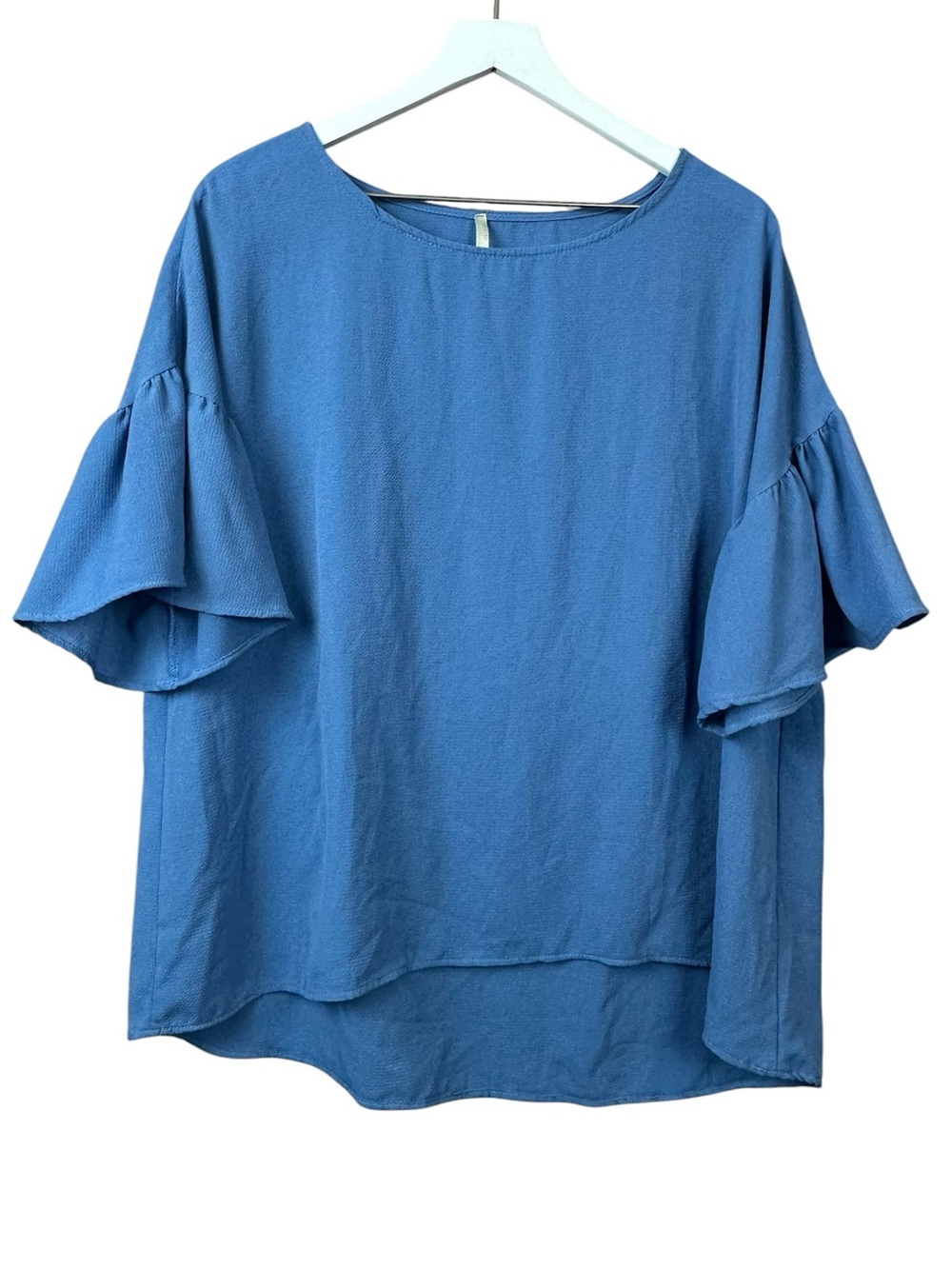 Red Lolly Boutique Blue Flutter Sleeve Blouse Women Sz L